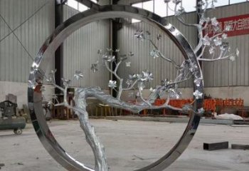 梅花樹雕塑制造，城區(qū)小品，不銹鋼梅花樹雕塑提供