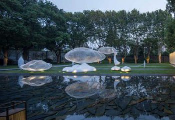 云朵雕塑供應(yīng)，花園小品，戶外鏤空云朵雕塑展品