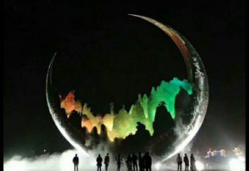 城市月牙雕塑，網格體育雕塑，古銅效果