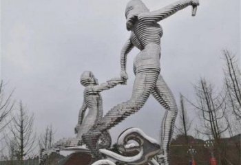 火炬人雕塑，鏡面工藝-不銹鋼螺旋造型雕塑