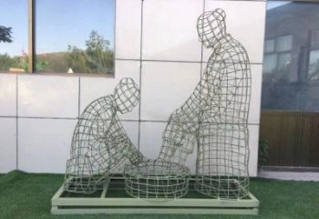 鏤空洗腳雕塑制作，園林裝飾，鐵藝孝道人物雕塑