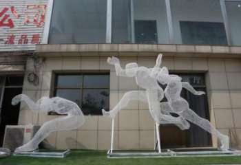 鏤空體育雕塑常用，公園小品，鐵藝運(yùn)動(dòng)人物雕塑生產(chǎn)商