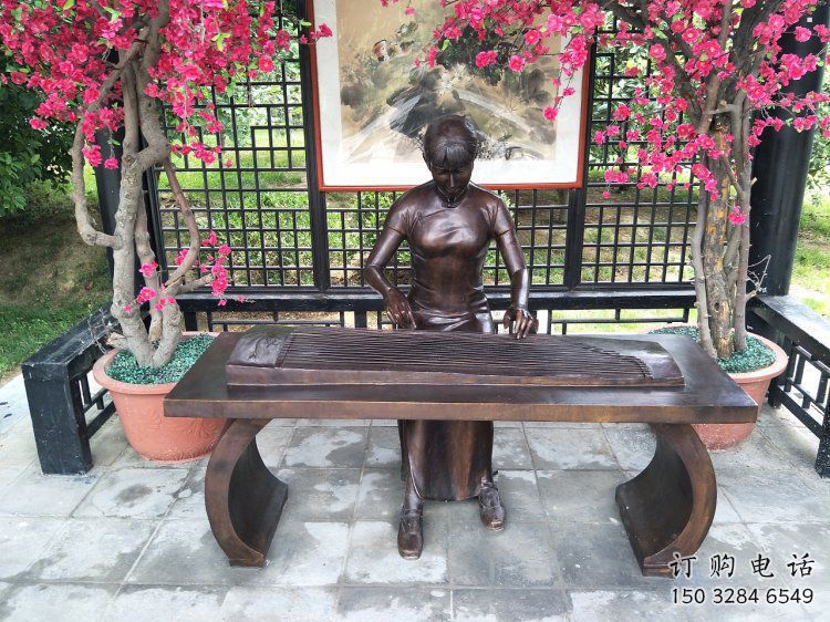 六安彈古箏雕塑廠家，景觀概念，民俗人物雕塑通用