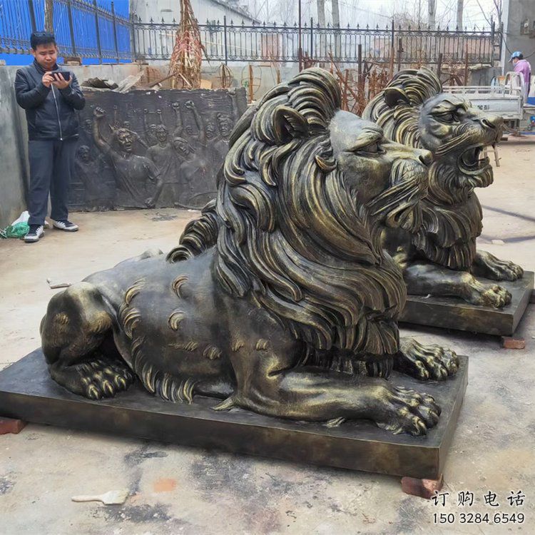 孝感大型趴獅雕塑，仿銅動物雕塑，玻璃鋼獅子雕塑制作