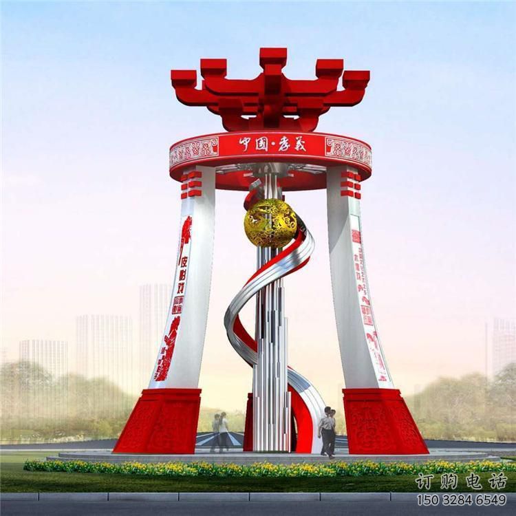 城市精神堡壘雕塑，地標(biāo)文明建筑不銹鋼雕塑