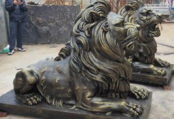 鄂爾多斯大型趴獅雕塑，仿銅動物雕塑，玻璃鋼獅子雕塑制作